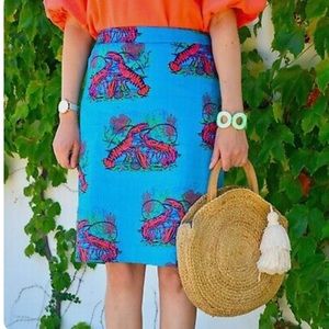 J. Crew size 12 pencil Skirt with Lobster Print. Aqua Blue Grasscloth NWT!
